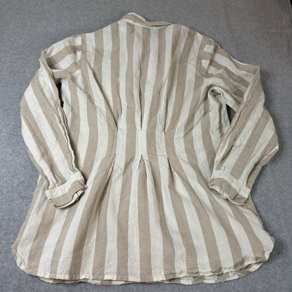 Together Linen Blend Button Front Shirt Womens Large Beige White Stripe Long Sl - Picture 8 of 8